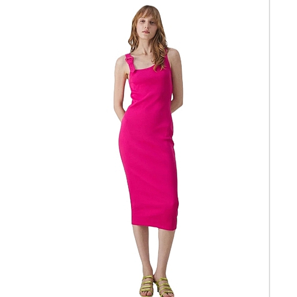 ❤️SPECIAL❤️NWT. VERSACE JEANS COUTURE Hot Pink Knit Tank Dress W/Baroque Buckle